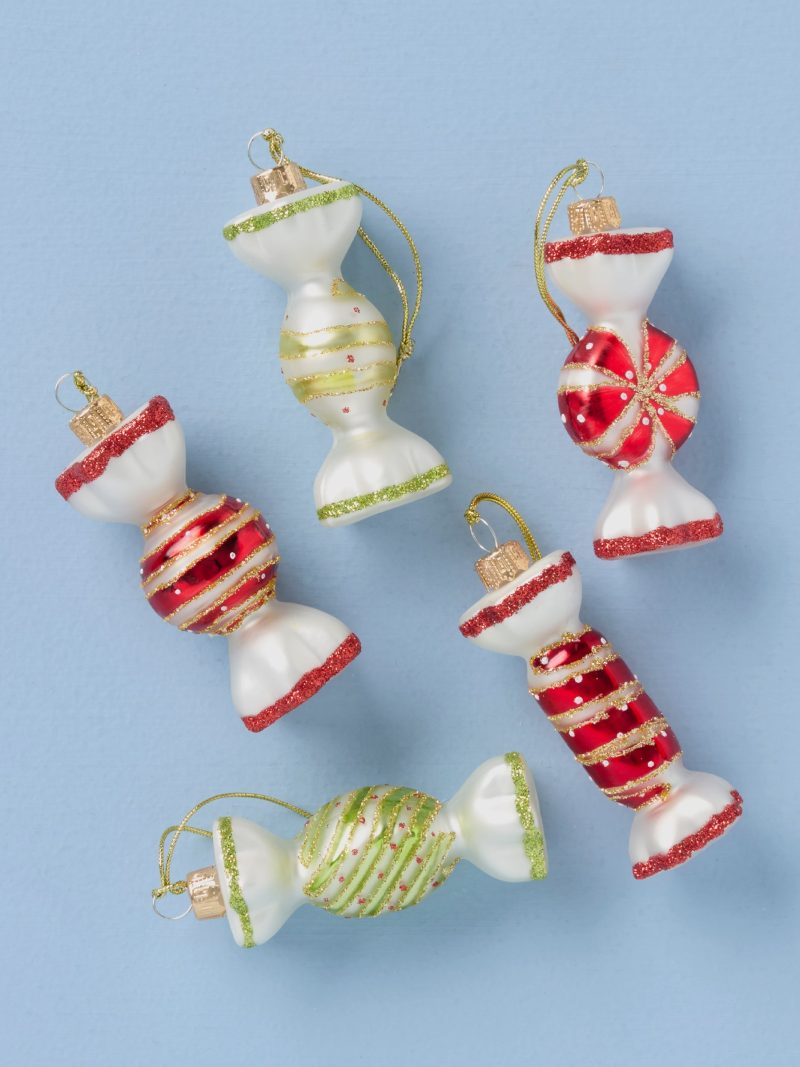 Blown Glass Candy Ornaments - Set Of 5